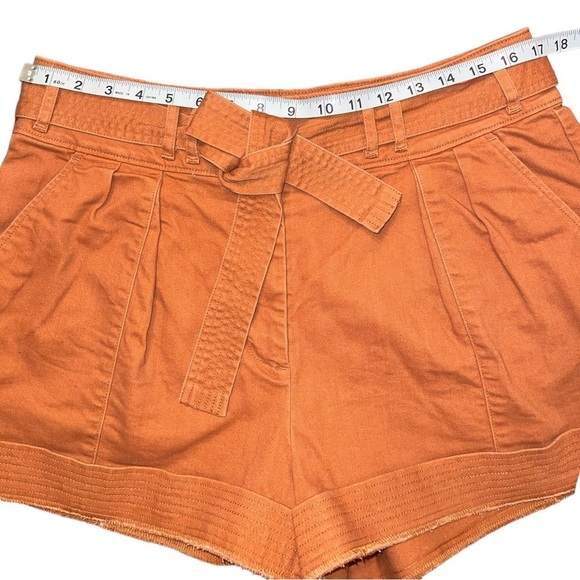 EUC Ryegrass Trapunto High Waist Tie Belt Twill Pleated Shorts Burnt Orange 12 - Picture 5 of 6